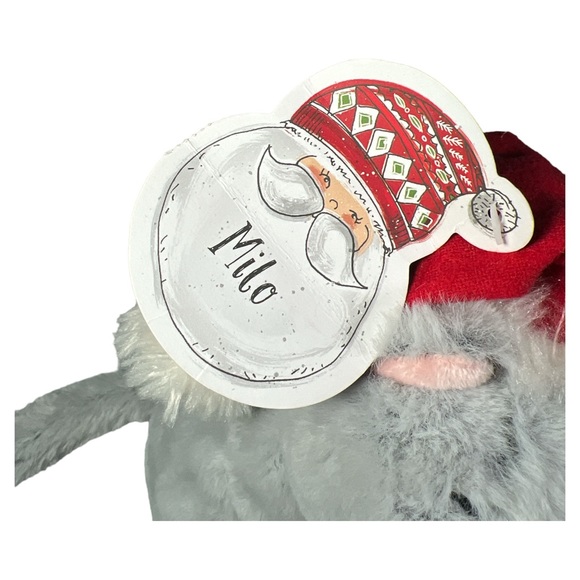 Pier 1 Imports Christmas Milo the Cat Plush Gray Kitty Toy w Santa Hat NWT - Picture 2 of 8